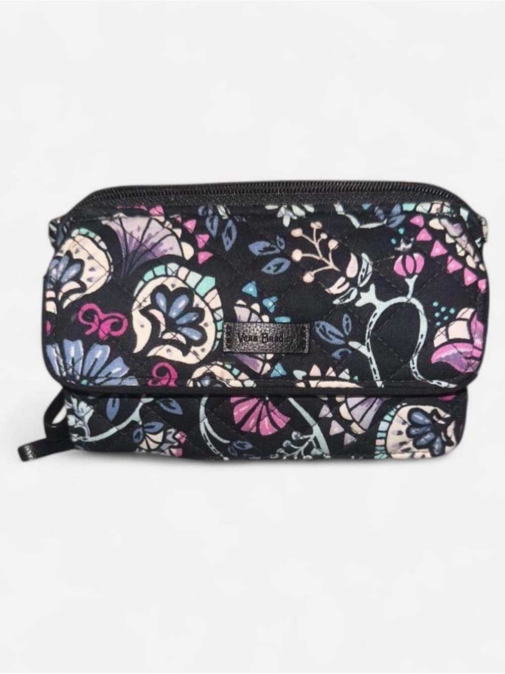 Vera Bradley Black Floral Quilted Crossbody Wallet - Picture 6 of 6